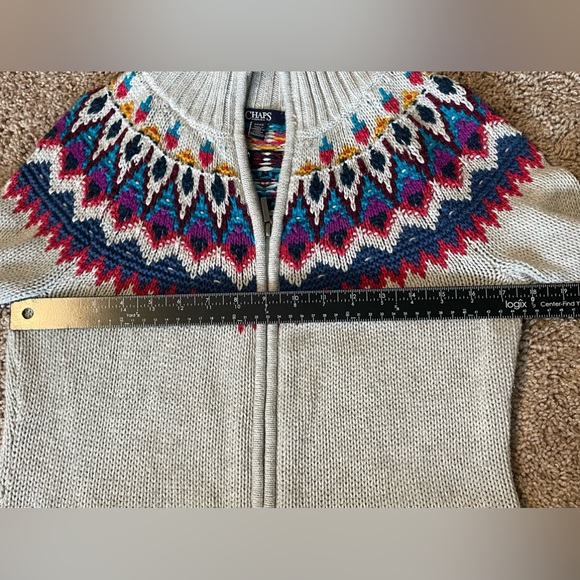 Women’s Chaps Sweater Women Small Light Gray & Multi Color Full Zip Cardigan - Picture 6 of 11